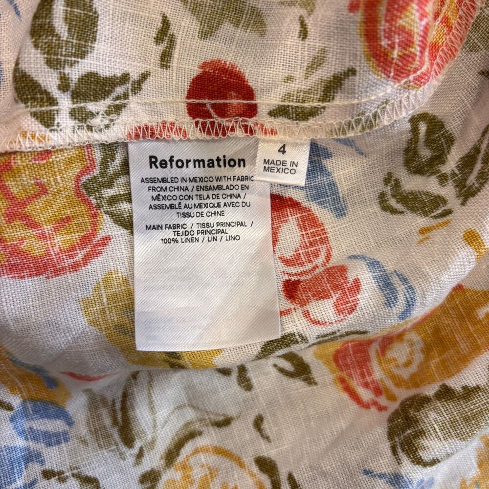 Reformation Anneliese Linen Dress Fruit Cocktail Open Back Puff Sleeve Midi Sz 4 - Picture 5 of 9